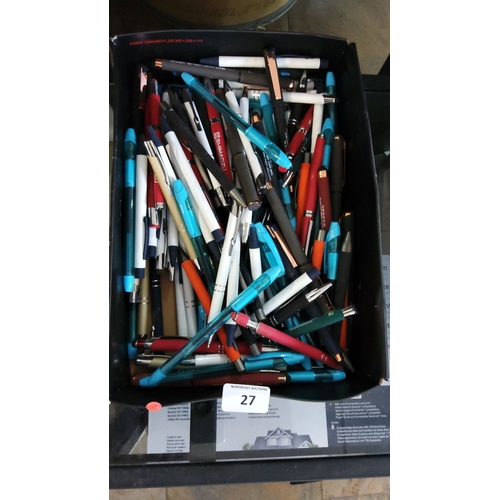 27 - Assorted lot of approximately 100 pens and mechanical pencils in various colors. Brands included are... 