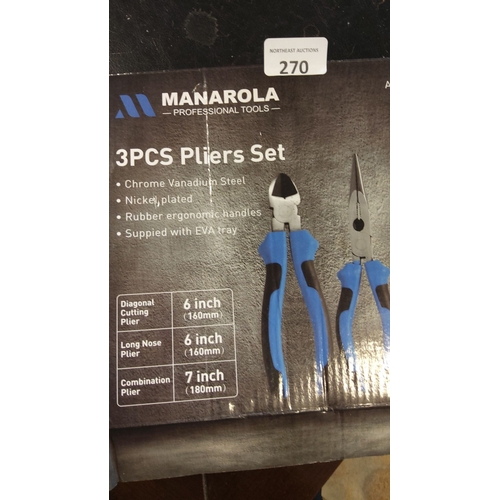 270 - 3PCS Pliers Set from Manarola Professional Tools. Made of chrome vanadium steel and nickel-plated. E... 