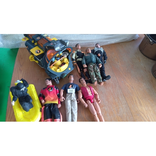 310 - Lot of Action Figures with Submarine Toy Set - Includes multiple action figures and a detailed subma... 