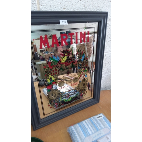 318 - Framed Martini & Rossi mirror with vibrant colorful graphics, featuring the company's logo and ornat... 