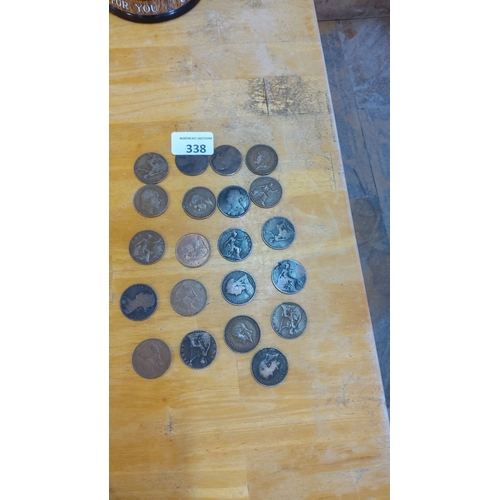 338 - Collection of 19th and 20th-century British pennies featuring various monarchs including Queen Victo... 