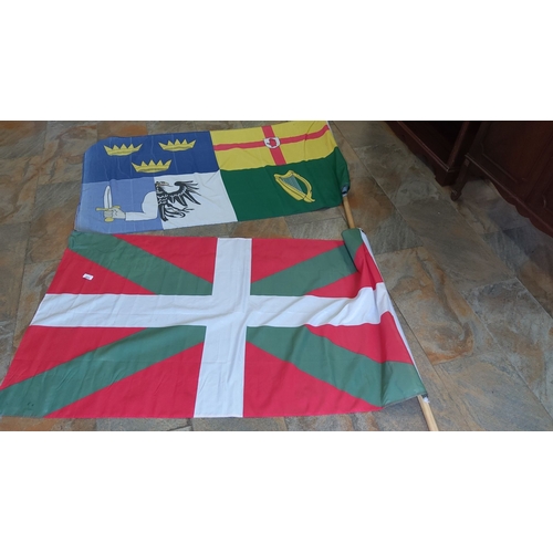 403 - Pair of flags, each with wooden poles. Includes the Basque Country flag and the Four Provinces of Ir... 