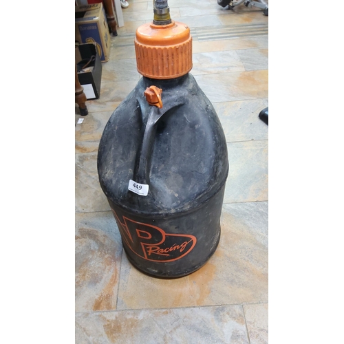 449 - VP Racing Fuel Jug with orange cap. Made from durable plastic.