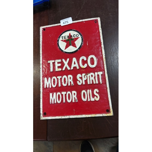 475 - Vintage Texaco Motor Oils cast iron sign. Features the iconic Texaco star logo. Bold red background ... 