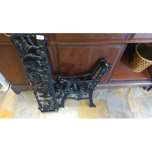 488 - Decorative cast iron bench ends & back  featuring ornate scrollwork and elegant detailing.(for makin... 