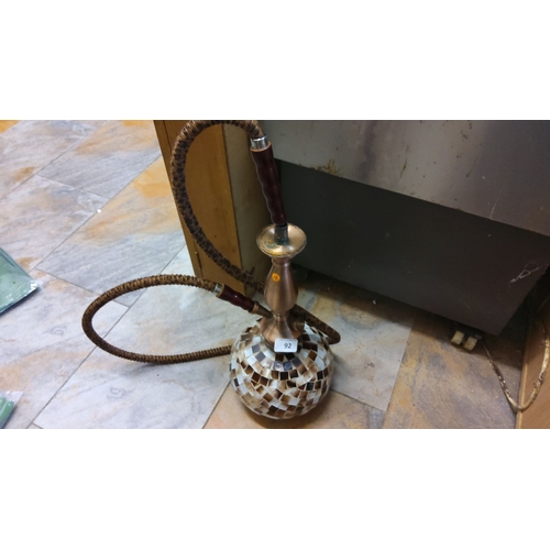 92 - Decorative hookah with mosaic base and two braided hoses.