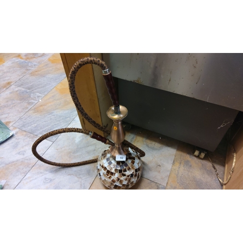 92 - Decorative hookah with mosaic base and two braided hoses.