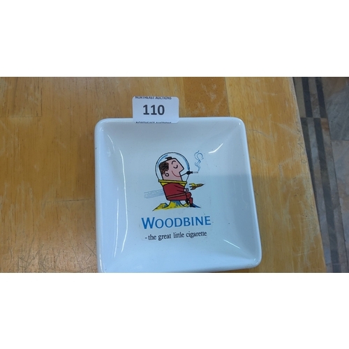 110 - Vintage Enamel Woodbine ashtray with cartoon illustration.Made by Vulcan Exeter