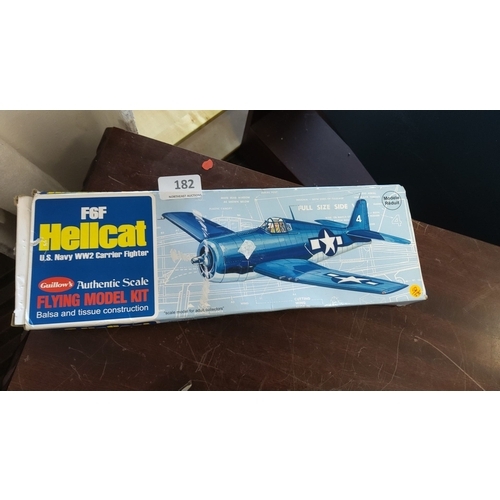 182 - Scale balsa and tissue construction model kit of the U.S. Navy WW2 carrier fighter, Guillows F6F Hel... 