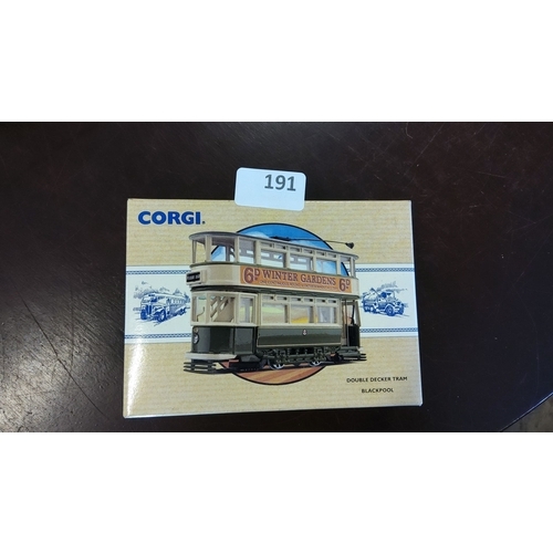 191 - Corgi Die-Cast Model of Blackpool Double Decker Tram, boxed and labeled.