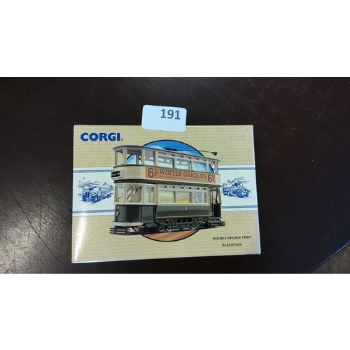 191 - Corgi Die-Cast Model of Blackpool Double Decker Tram, boxed and labeled.