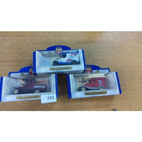 241 - Set of three die-cast metal replica vehicles, including Loctite model, Smith's delivery truck, and r... 