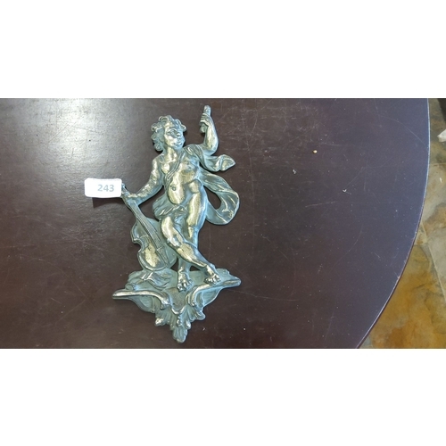 243 - Vintage bronze cherub with violin wall decoration, baroque style, measuring approximately 7 inches i... 