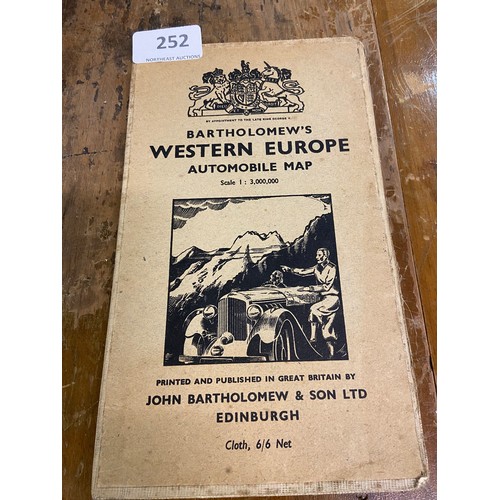 252 - Bartholomew’s Western Europe Automobile Map, published by John Bartholomew & Son Ltd, Edinburgh. Sca... 