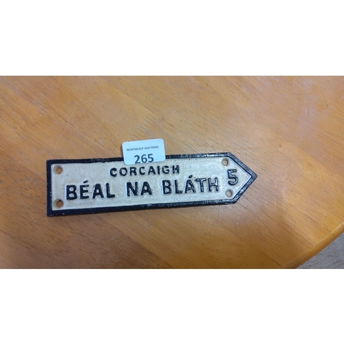 265 - Vintage Cast Iron Gaelic Road Sign from Cork, Ireland. It features “Béal na Bláth 5”. The sign measu... 