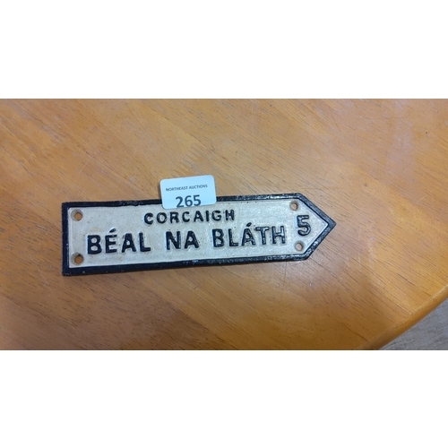 265 - Vintage Cast Iron Gaelic Road Sign from Cork, Ireland. It features “Béal na Bláth 5”. The sign measu... 