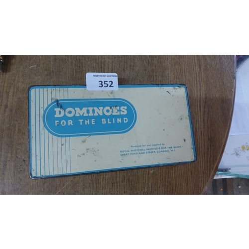 352 - Vintage metal box of Dominoes, produced by the Royal National Institute, London.