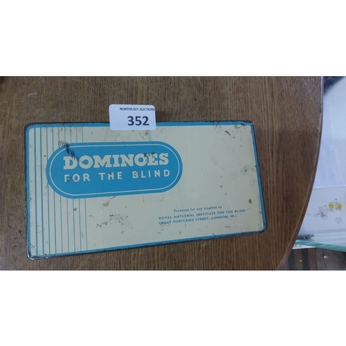 352 - Vintage metal box of Dominoes, produced by the Royal National Institute, London.