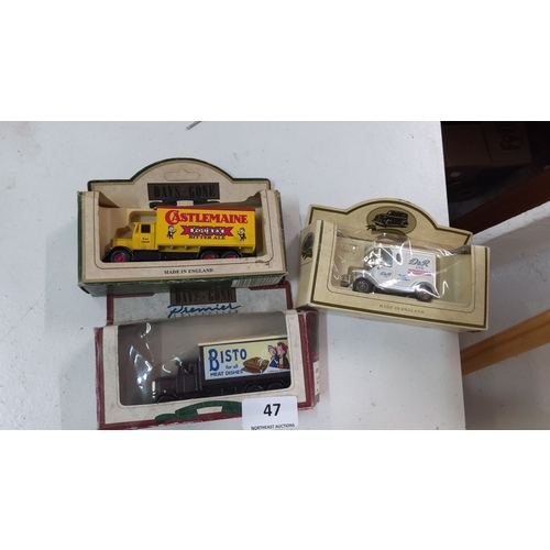 47 - Three boxed die-cast model vehicles. Includes Dinky Toys Castlemaine XXXX Ale truck and Bisto truck.... 