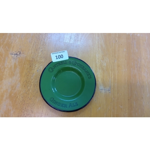 100 - Vintage Cantrell & Cochrane's Ginger Ale Ashtray with green enamel and black lettering.
