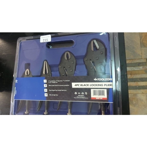 215 - 4-Piece Black Locking Pliers Set. Includes 5