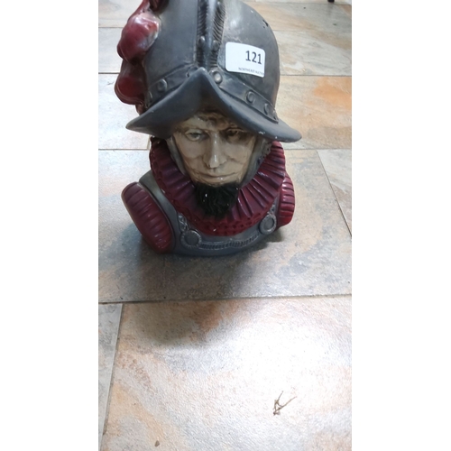 121 - Hand-Painted Resin Bust of a Historical Knight, detailed with a ruffled collar and plumed helmet. Cr... 