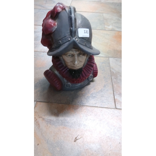 121 - Hand-Painted Resin Bust of a Historical Knight, detailed with a ruffled collar and plumed helmet. Cr... 