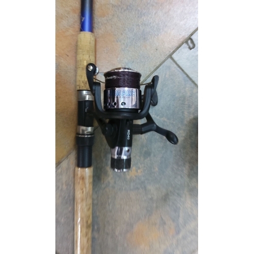 199 - Pair of telescopic fishing rods with cork handles and attached reels by Spin Pike, model FD-40.