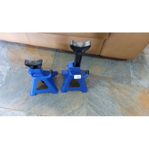 206 - Pair of adjustable blue steel jack stands.