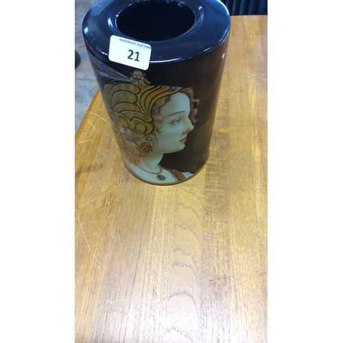 21 - Decorative vase featuring a portrait of a woman in profile with intricate detailing. Art Nouveau sty... 