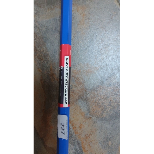 227 - Heavy Duty Wrecking Bar, blue, steel construction, 30 inches long with angled ends.