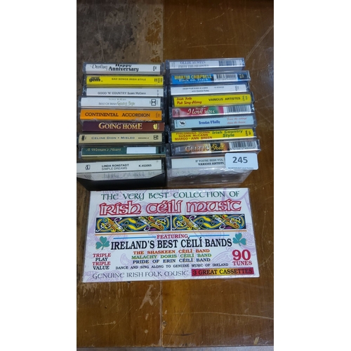 245 - Mixed lot of 19 music cassettes. Includes various artists. Features 