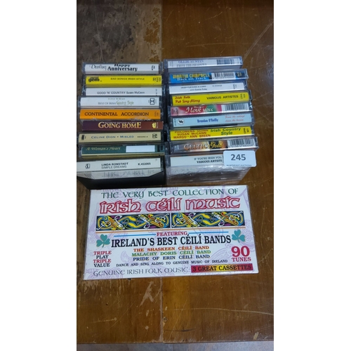 245 - Mixed lot of 19 music cassettes. Includes various artists. Features 