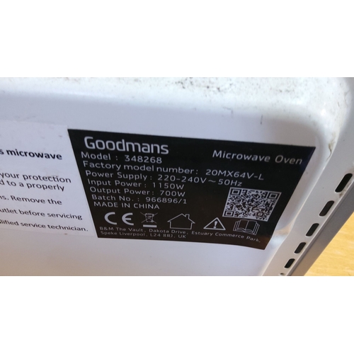 297 - Goodmans microwave oven, model 348268, factory model number 20MX64V-L, 700W output power, mirrored f... 