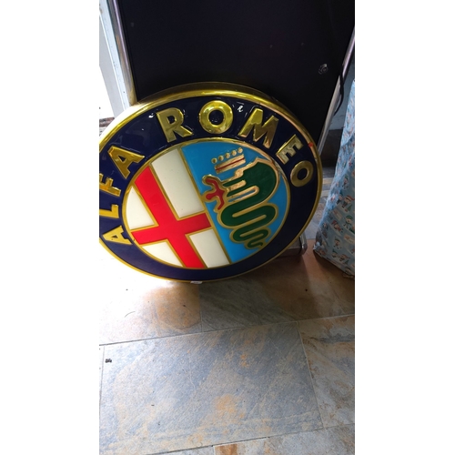 305 - Vintage Alfa Romeo plastic dealership sign, with the iconic logo that consists of gold, red, blue, a... 