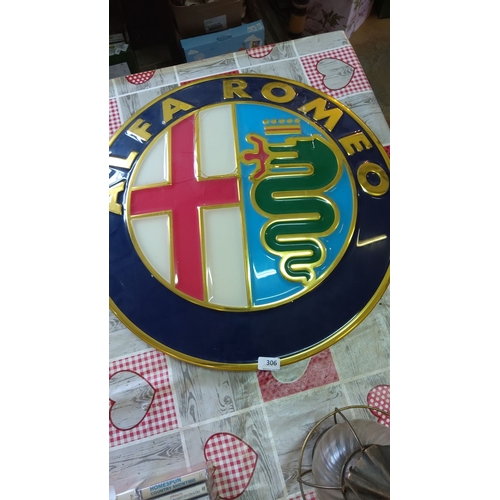 306 - Alfa Romeo logo sign with vibrant colors and gold accents. Circular design featuring the recognizabl... 