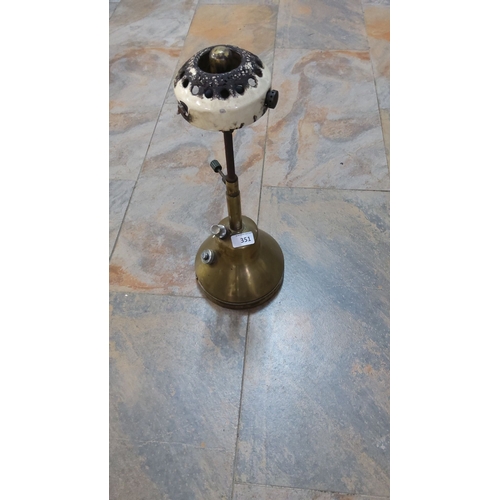 351 - Original brass Bialaddin lamp with adjustable flame, ceramic top, and airflow control.