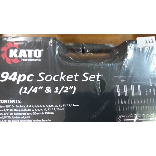 111 - KATO 94-piece Socket Set. Contains 1/4