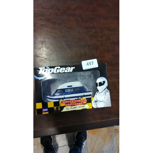 497 - Top Gear model, featuring the Channel crossing vehicle. BBC branded, collectible, boxed.