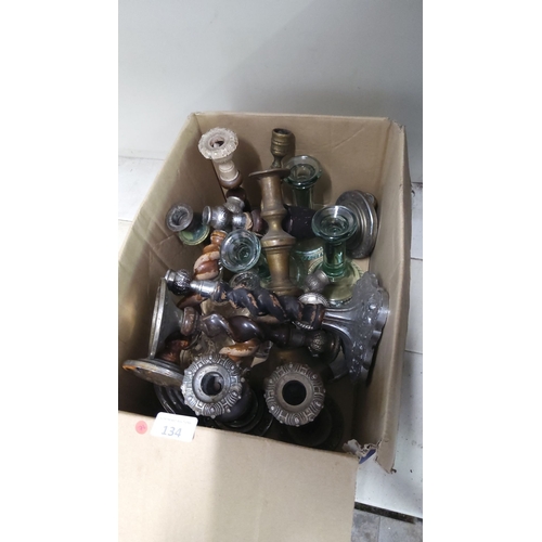 134 - Mixed lot of approximately 12 vintage candlestick holders. Made from mainly silver plate. Includes a... 