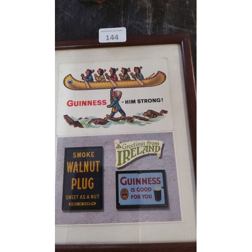 144 - Framed collection of 3 vintage Guinness and Irish-themed advertisements, including 