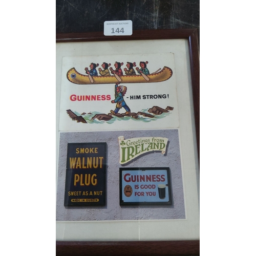 144 - Framed collection of 3 vintage Guinness and Irish-themed advertisements, including 