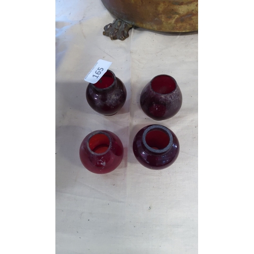 165 - Set of four small, vintage red glass shades,spherical in shape.