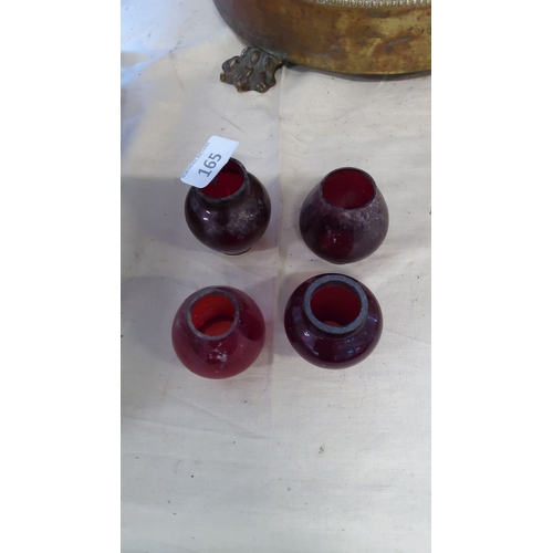 165 - Set of four small, vintage red glass shades,spherical in shape.