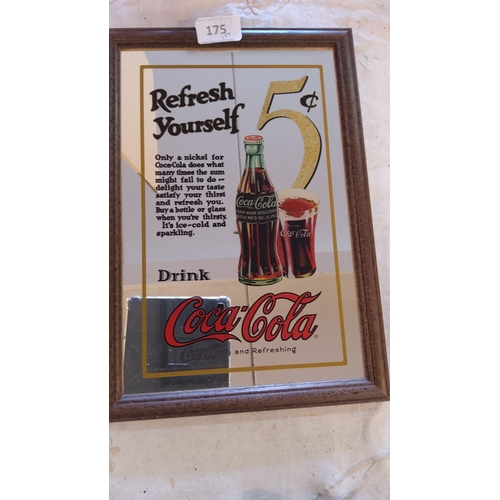 175 - Coca-Cola advertisement mirror with wooden frame. Reads 