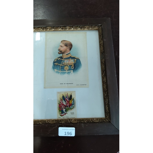 196 - Framed vintage cigarette cards featuring the 