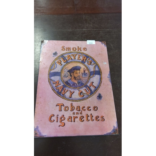 200 - Tin sign for Player's Navy Cut Tobacco and Cigarettes. It features a bearded sailor and maritime ele... 