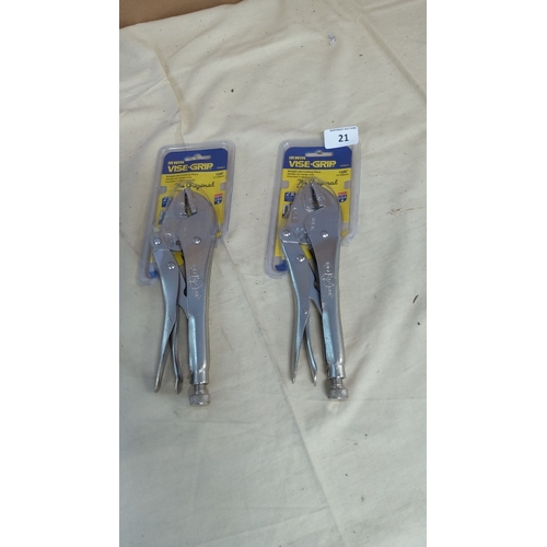 21 - Pair of Irwin Vise-Grip 10-inch straight jaw locking pliers, model number 10R. In original packaging... 