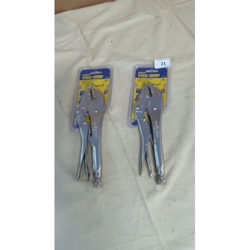 21 - Pair of Irwin Vise-Grip 10-inch straight jaw locking pliers, model number 10R. In original packaging... 