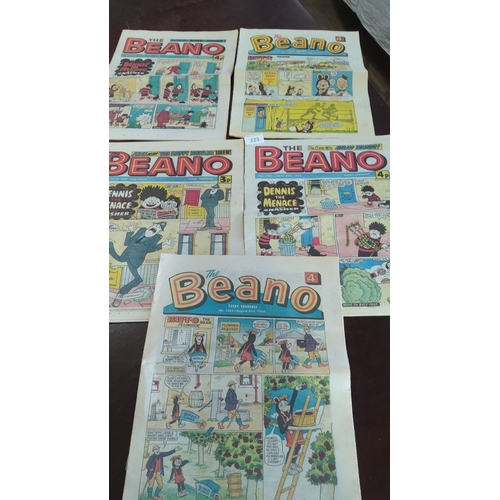 223 - Set of five vintage Beano comics from 1968 and 1975. Features popular characters Dennis the Menace a... 